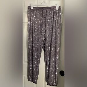 City Chic Silver Sequin Joggers Plus Size 22